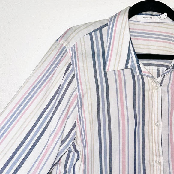Maurices White & Multicolor Pastel Striped Button Down Shirt Large Women’s - Picture 4 of 12